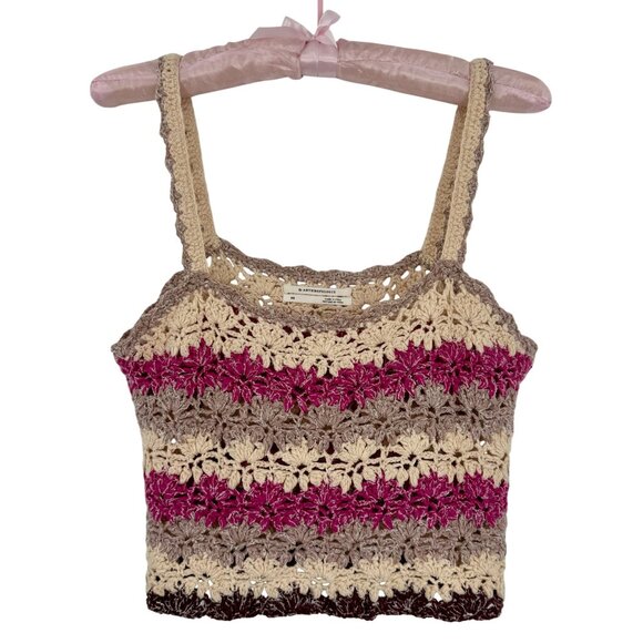 Anthropologie Crochet Neutral Tone Crop Top | Coastal Cowgirl Eclectic Grandpa - Picture 2 of 16